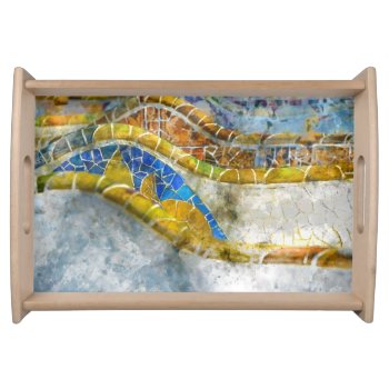 Parc Guell Bench Mosaics In Barcelona Spain Serving Tray by bbourdages at Zazzle