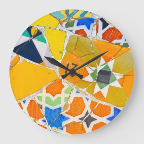 Parc Guell Ceramic Tiles in Barcelona Spain Large Clock