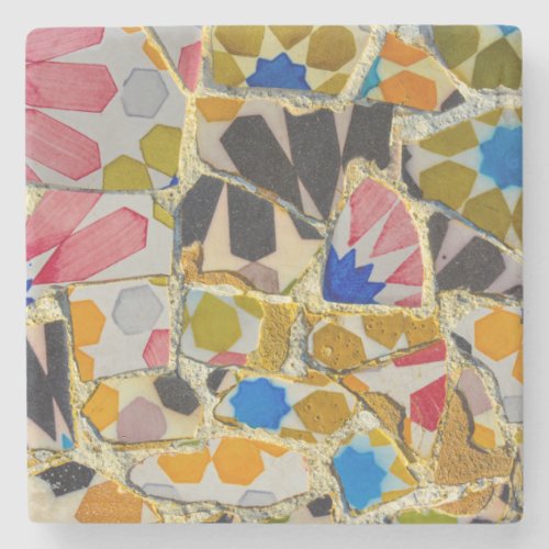 Parc Guell Ceramic Tiles in Barcelona Spain Stone Coaster