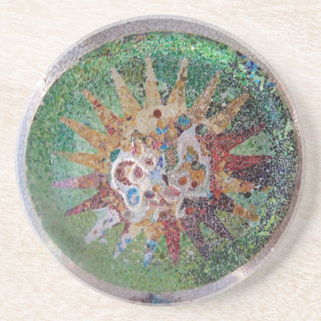 Parc Guell Green Mosaic Sandstone Coaster (Front)