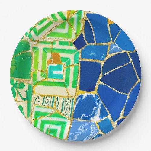 Parc Guell Green Tiles in Barcelona Spain Paper Plates