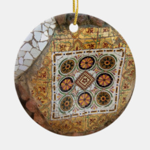 Parc Guell Mosaic Green and Orange Ceramic Ornament