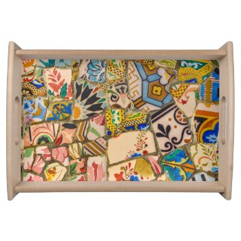 Parc Guell Tiles In Barcelona Spain Serving Tray by bbourdages at Zazzle
