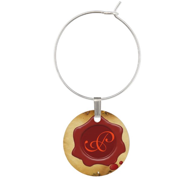PARCHMENT AND RED WAX SEAL MONOGRAM WINE CHARM (Front)