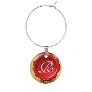 PARCHMENT AND RED WAX SEAL MONOGRAM WINE GLASS CHARM