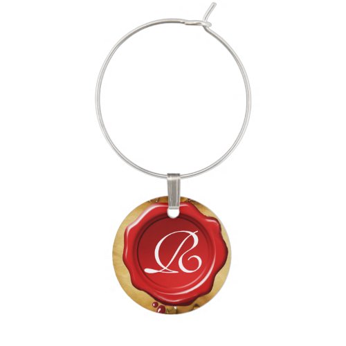 PARCHMENT AND RED WAX SEAL MONOGRAM WINE GLASS CHARM