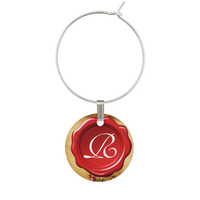 PARCHMENT AND RED WAX SEAL MONOGRAM WINE GLASS CHARM (Front)