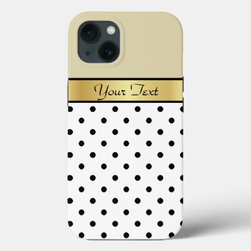 Parchment Beige White Black Dotted Gold Ribbon iPhone 13 Case