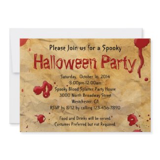 Parchment, Blood Splatter Halloween Invitations invitation