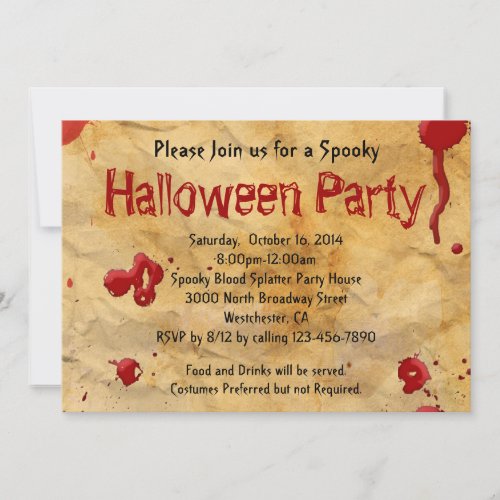 Parchment, Blood Splatter Halloween Invitations