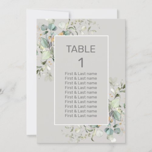 Parchment Color  Green Leaves Table Number