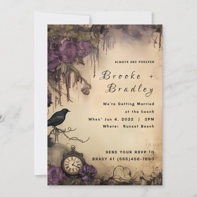 Parchment Gothic Timepiece Wedding Invitation (Front)