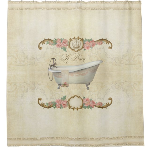 Parchment Le Bain Romantic Bath Rose Home Decor Shower Curtain (Front)