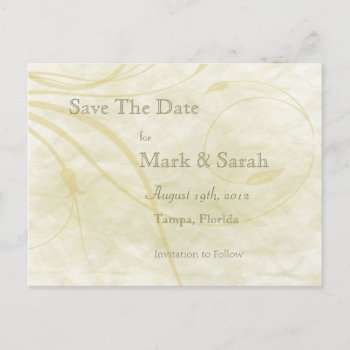Parchment Leafy Flourish Save The Date Announcement Postcard by CoutureDesigns at Zazzle