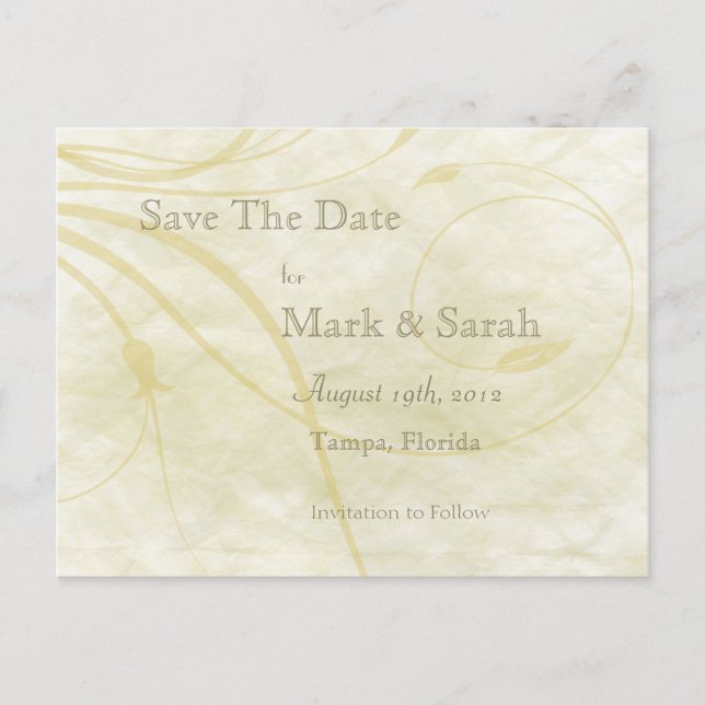 Parchment Leafy Flourish Save The Date Announcement Postcard (Front)