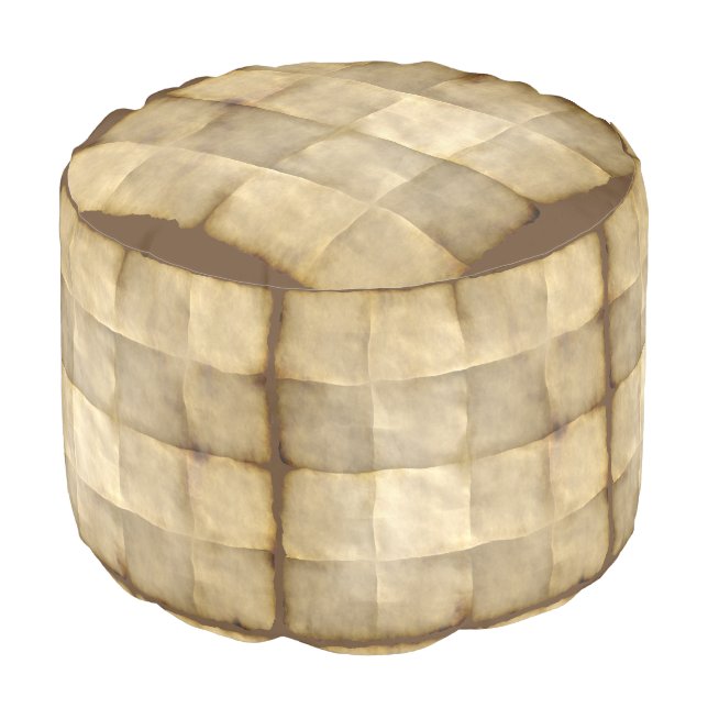 Parchment paper look brown round pouf (Angled Front)