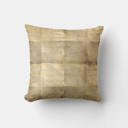 Parchment paper look brown script handwriting  throw pillow