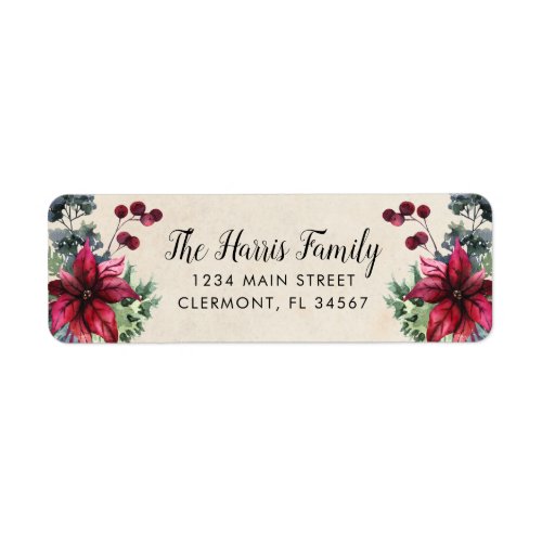 Parchment Paper Red Poinsettia Holly Berries Label