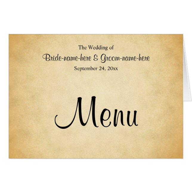 Parchment Pattern Design Wedding Menu Cards (Front Horizontal)