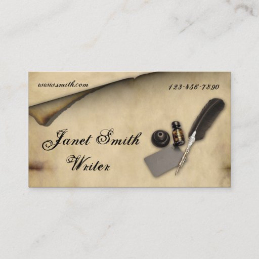 Customizable Parchment Quill Business Card