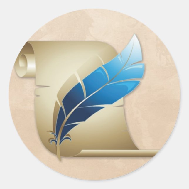 Parchment Scroll and Quill Classic Round Sticker (Front)