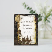 Parchment Scroll Chandelier Save the Date Announcement Postcard (Standing Front)