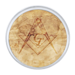 Parchment Square and Compass Silver Finish Lapel Pin