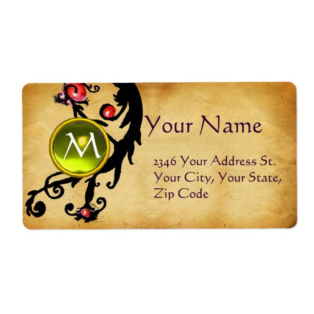 PARCHMENT SWIRL GEM MONOGRAM LABEL (Front)