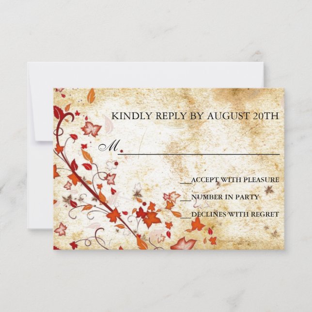 Parchment Swirls Maple Leaves Vintage Fall RSVP Card (Front)