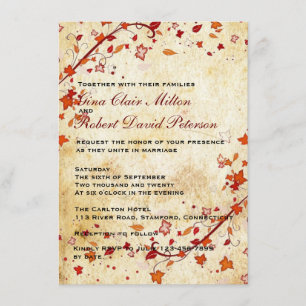 Parchment Swirls Maple Leaves Vintage Fall Wedding Invitation