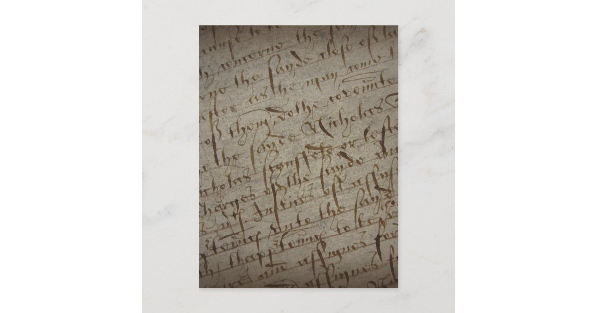 Parchment text with antique writing, old paper postcard Zazzle