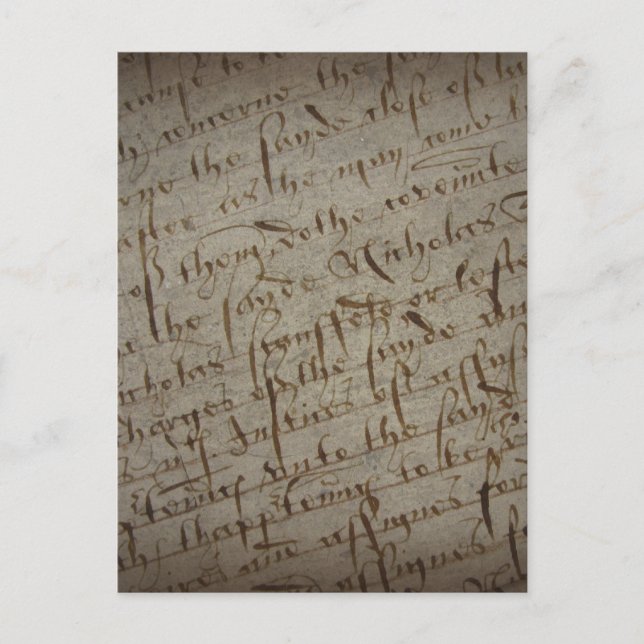 Parchment text with antique writing, old paper postcard (Front)