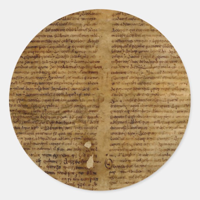 Parchment text with antique writing, old paper round sticker