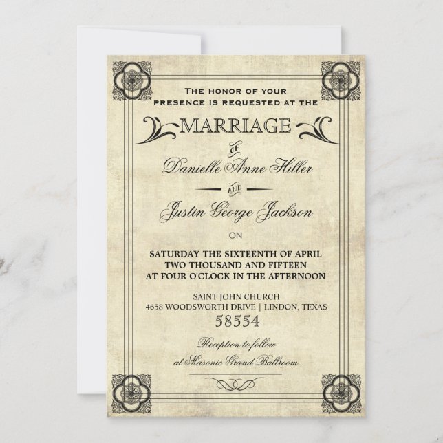 Parchment Typography Vintage Wedding Invitation (Front)