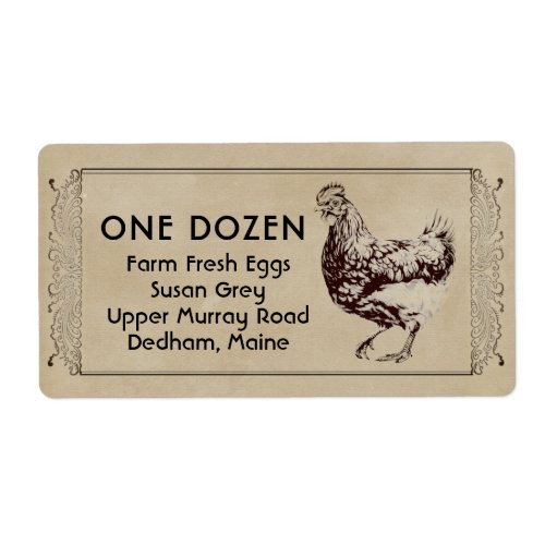 Parchment Vintage Hen Egg Carton Fancy Border Label