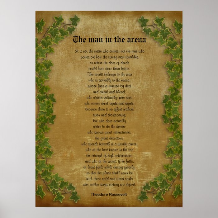 Parchment with ivy "The man in the arena" Poster