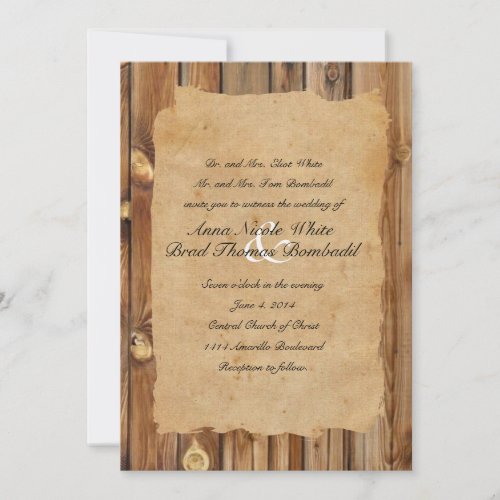 Parchment Wood Rustic Country Wedding Invitation