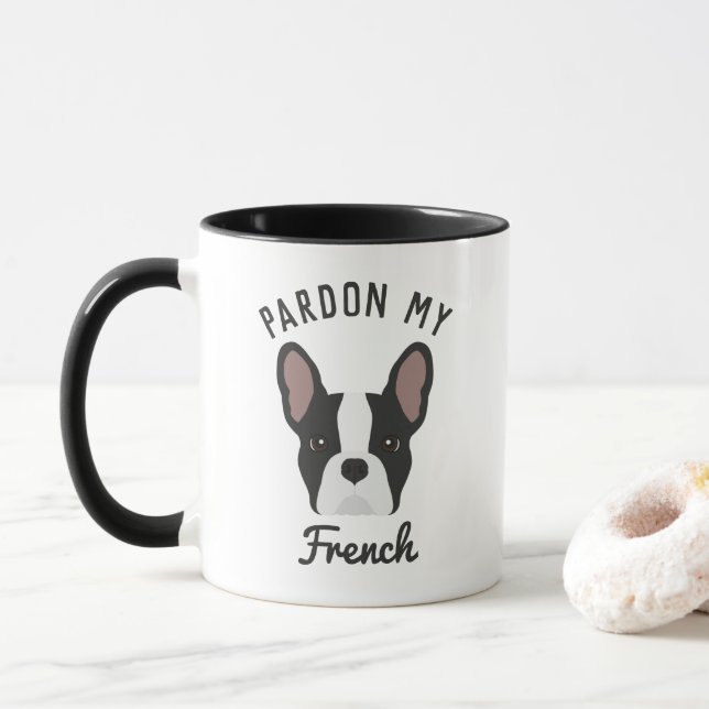 Pardon my French Black and White French Bulldog Mug (With Donut)