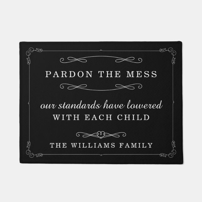 Pardon the Mess | Funny Family Name Monogram Doormat (Front)