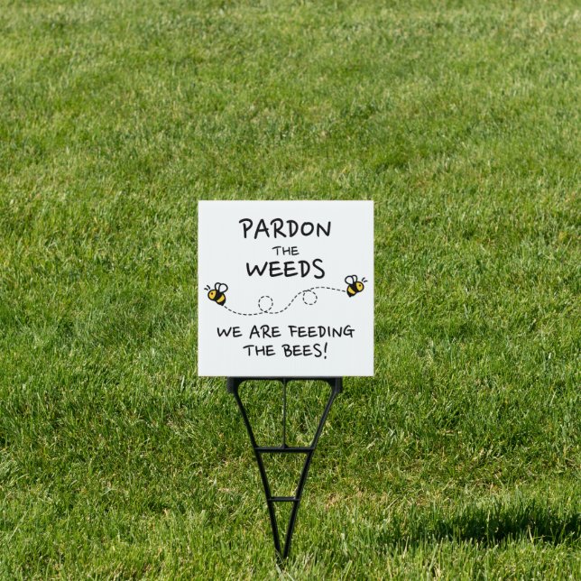 Pardon the Weeds Garden Sign - Square (White) (Insitu)