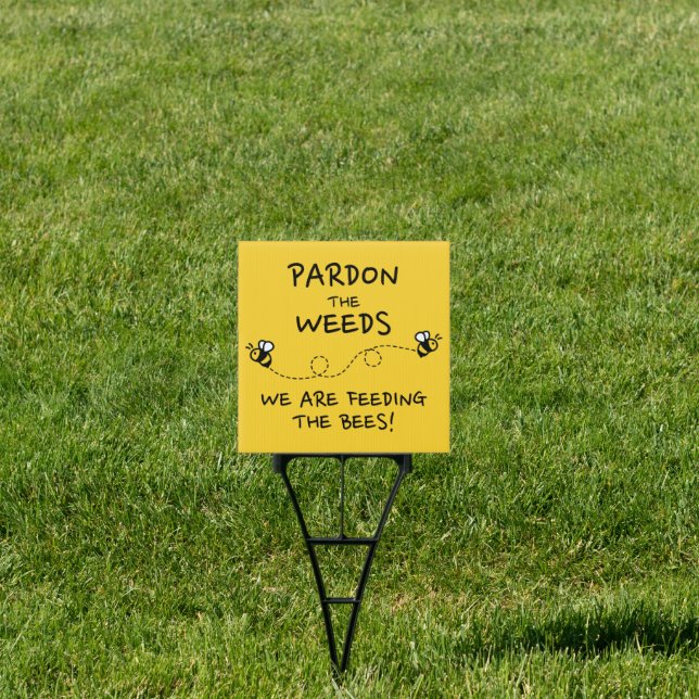 Pardon the Weeds Garden Sign - Square (Yellow) (Insitu)