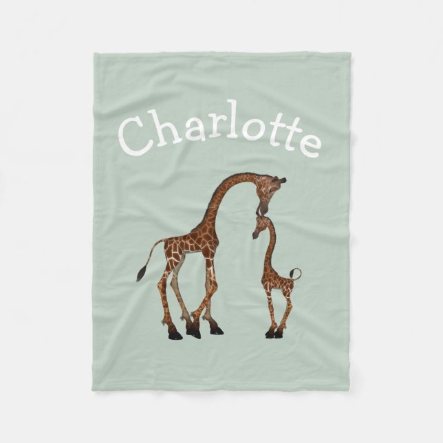 Parent And Baby Giraffe Personalized Fleece Blanket (Front)