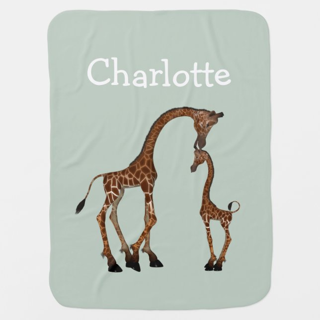 Parent And Baby Giraffe Personalized Swaddle Blanket (Front)