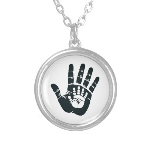 Parent and Baby Handprints Silver Plated Necklace