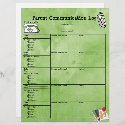 Parent Communication Log (Front/Back)