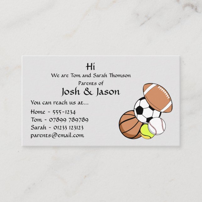 Parent Contact Business Card (Front)