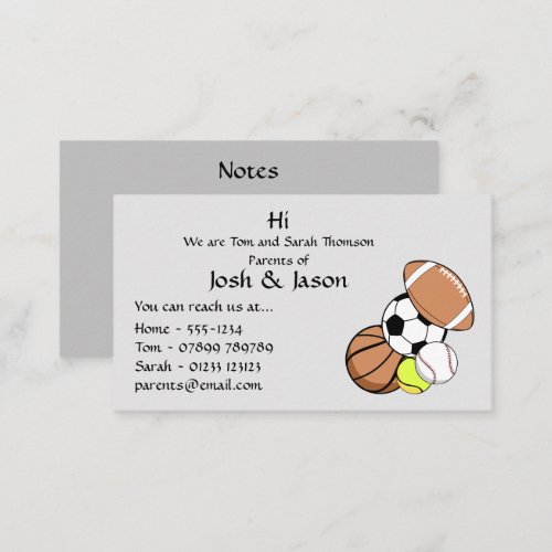 Parent Contact Business Card