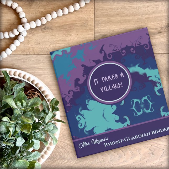 Parent- Guardian Abstract Purple Blue Teacher  3 Ring Binder (Creator Uploaded)