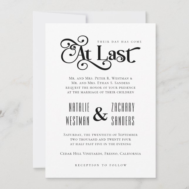 Parent Hosted Their Day Has Come At Last Wedding Invitation (Front)
