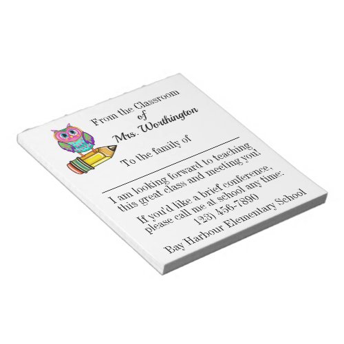 Parent Intro School Note Pad Small